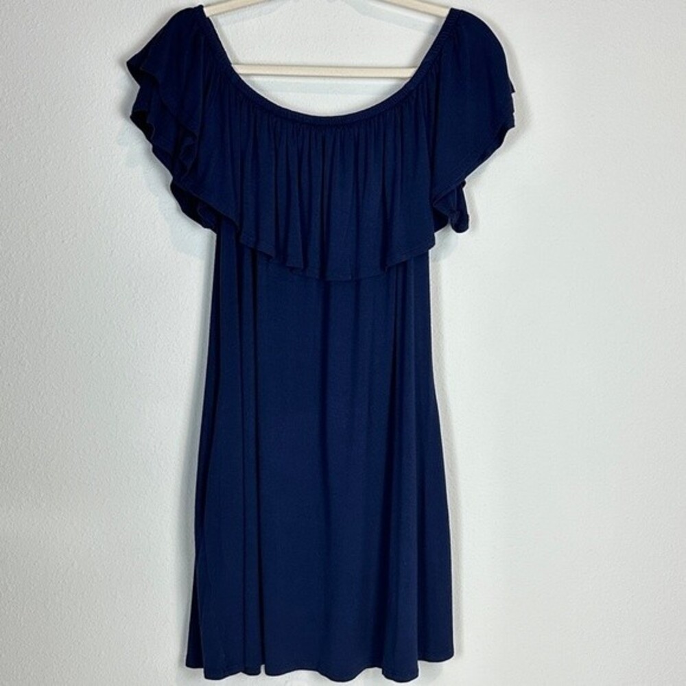 Sweet Lovely by Jen Navy Off-Shoulder Mini Sundress M
